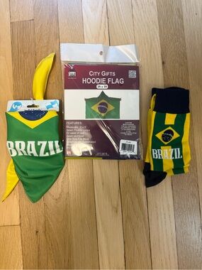Brazil Soccer World Cup Fan Pack – Green & Yellow Bandana, Flag, Socks